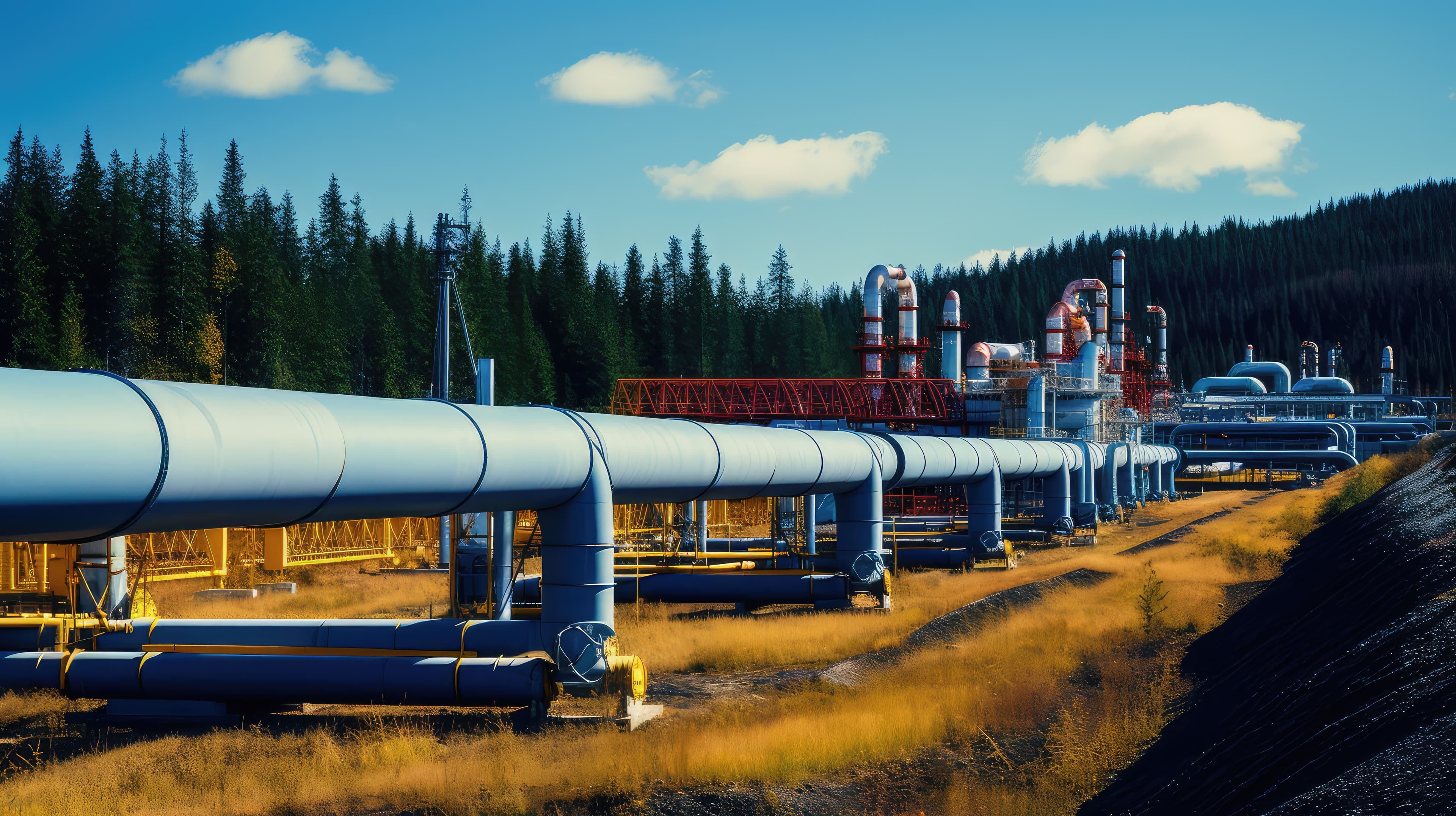 Tuberías de un operador de energía midstream sobre el terreno