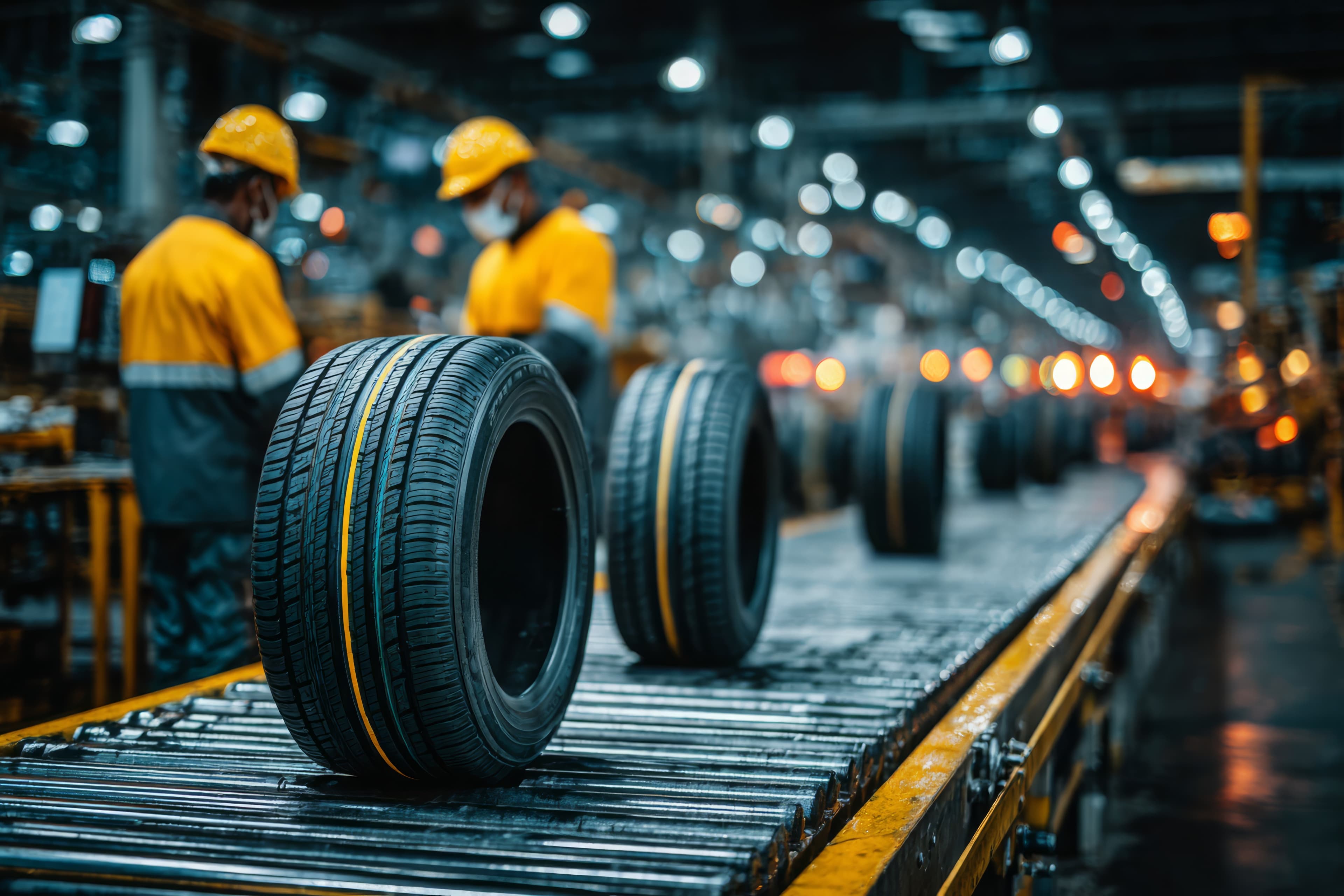 Línea de manufactura de neumáticos en una planta
